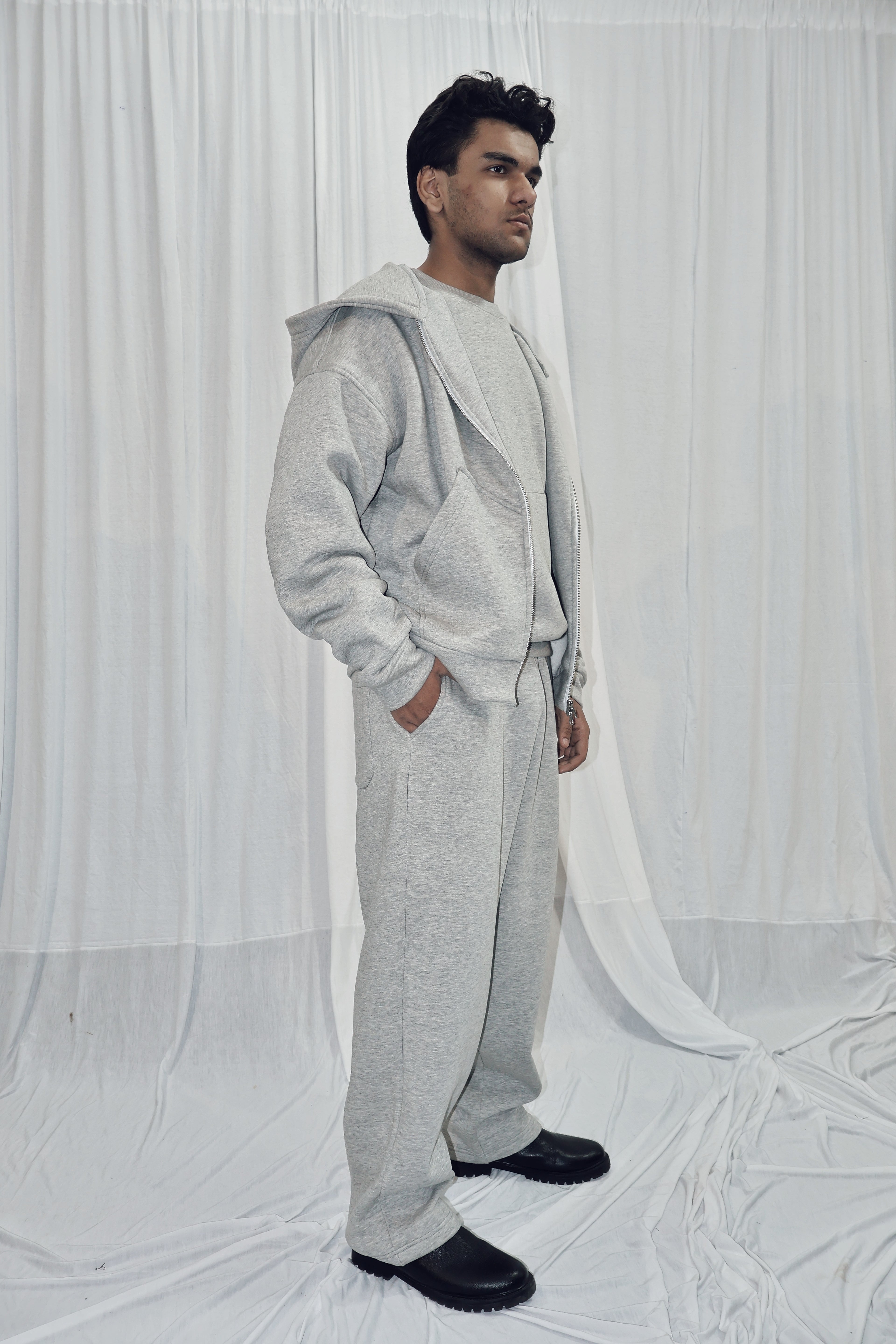 GREY UNISEX ZIPPER HOODIE AND SWEATPANT CO-ORD SET