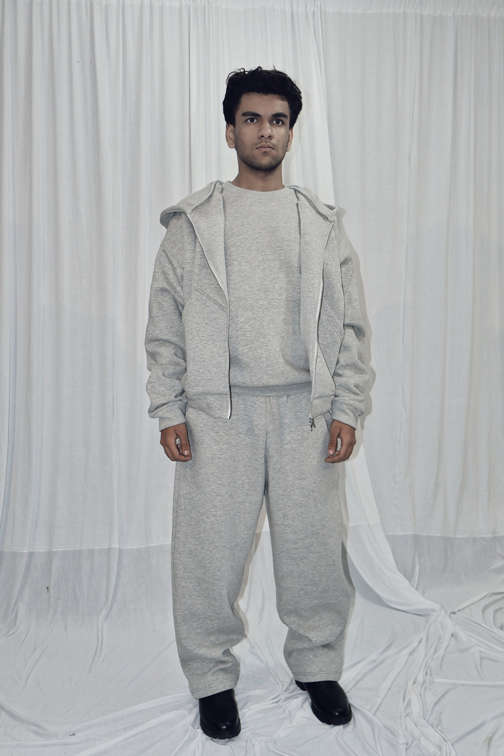 GREY UNISEX ZIPPER HOODIE AND SWEATPANT CO-ORD SET