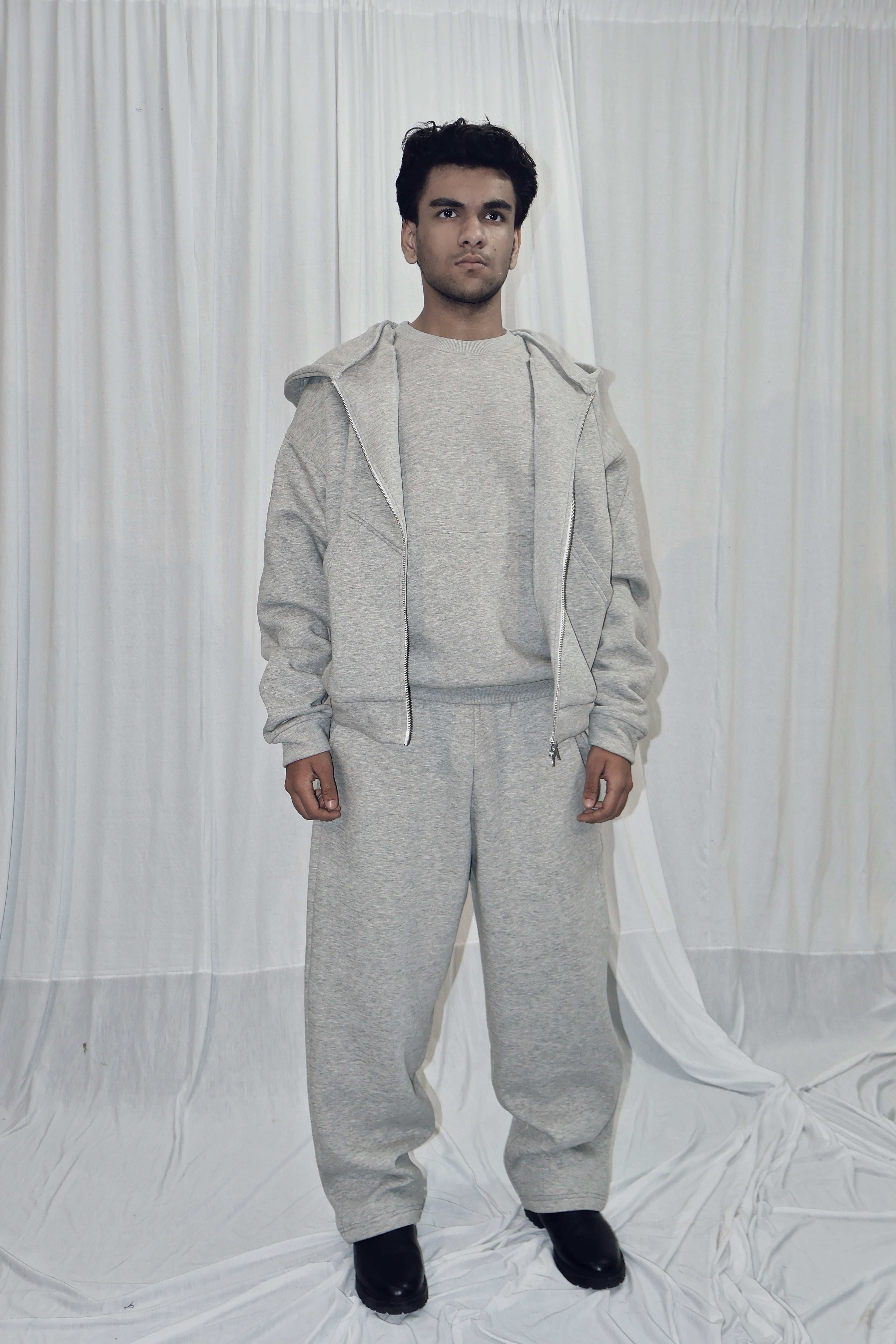 GREY UNISEX ZIPPER HOODIE AND SWEATPANT CO-ORD SET