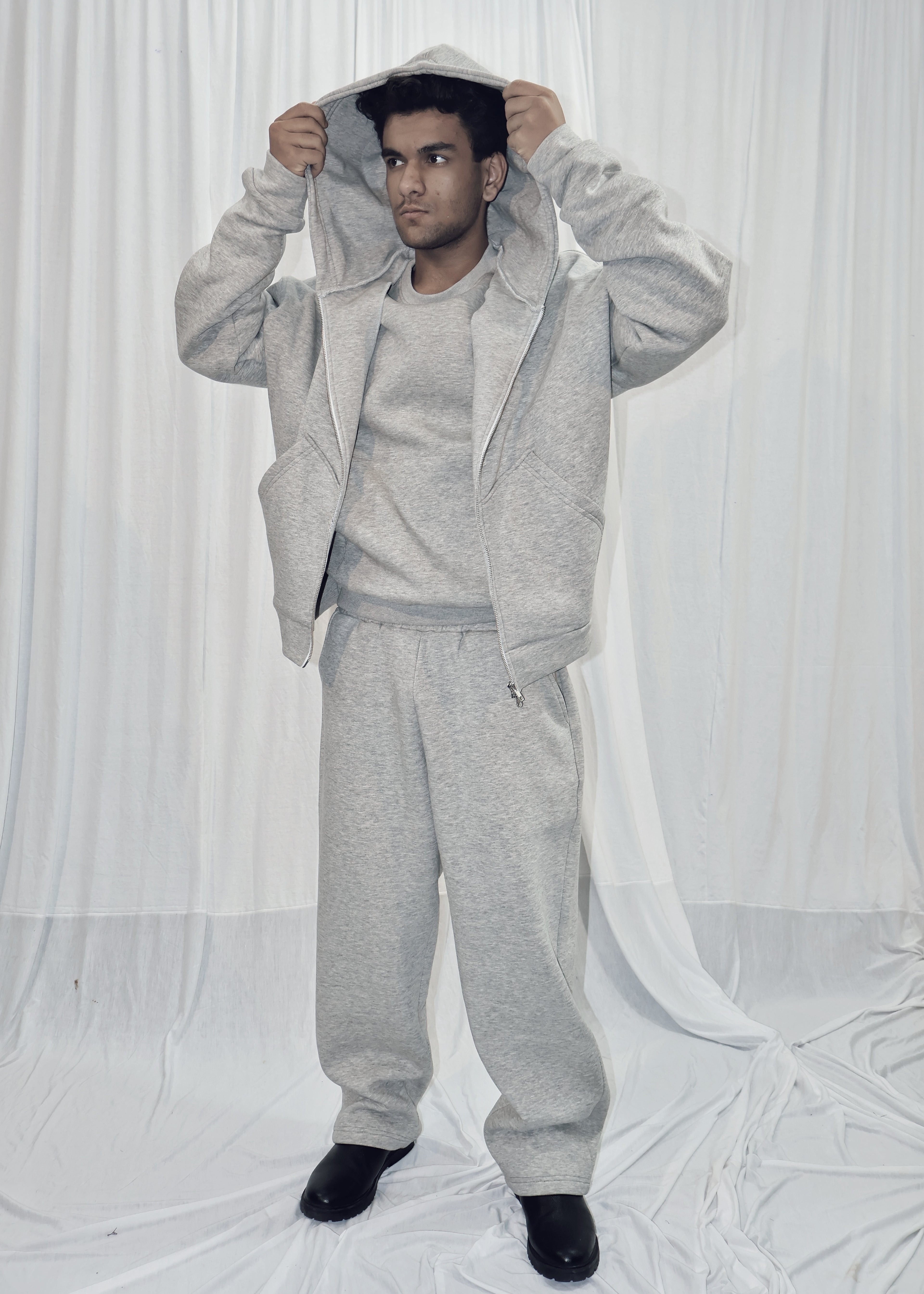 GREY UNISEX ZIPPER HOODIE AND SWEATPANT CO-ORD SET