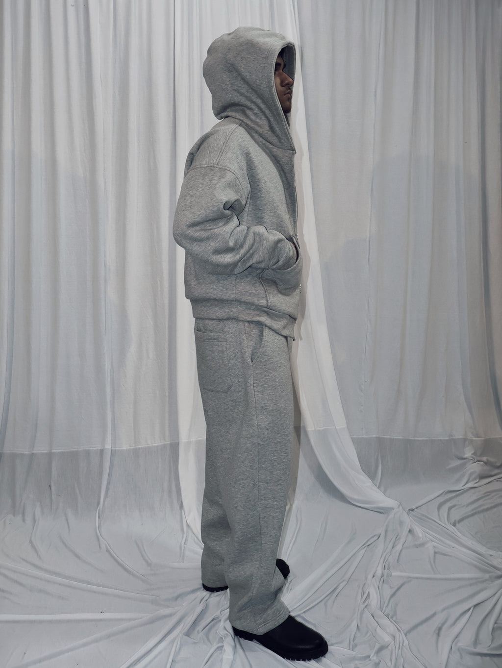 GREY UNISEX ZIPPER HOODIE AND SWEATPANT CO-ORD SET