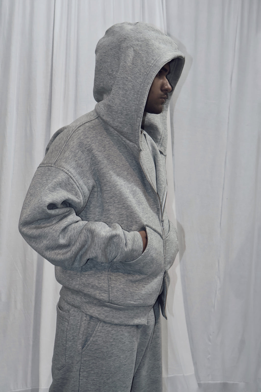 GREY UNISEX ZIPPER HOODIE AND SWEATPANT CO-ORD SET