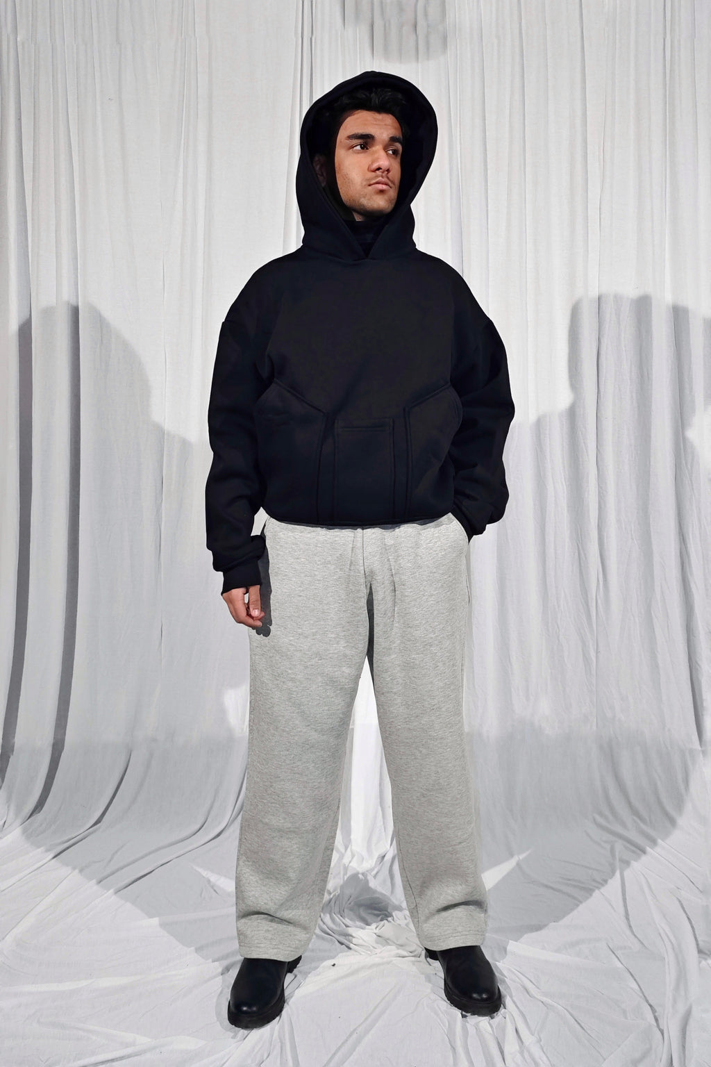 Black Baggy Vertical Pocket Unisex Hoodie