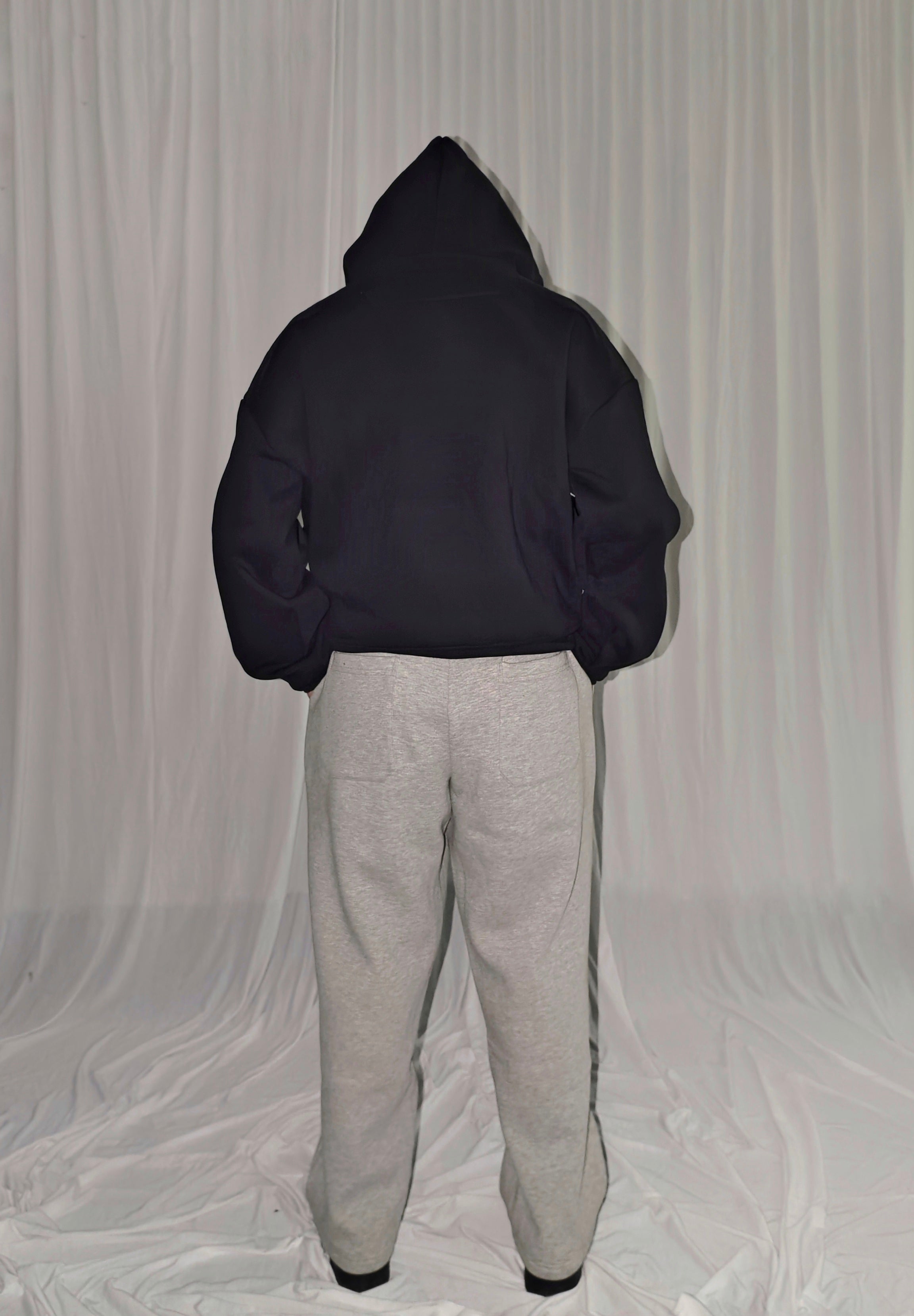 Black Baggy Vertical Pocket Unisex Hoodie