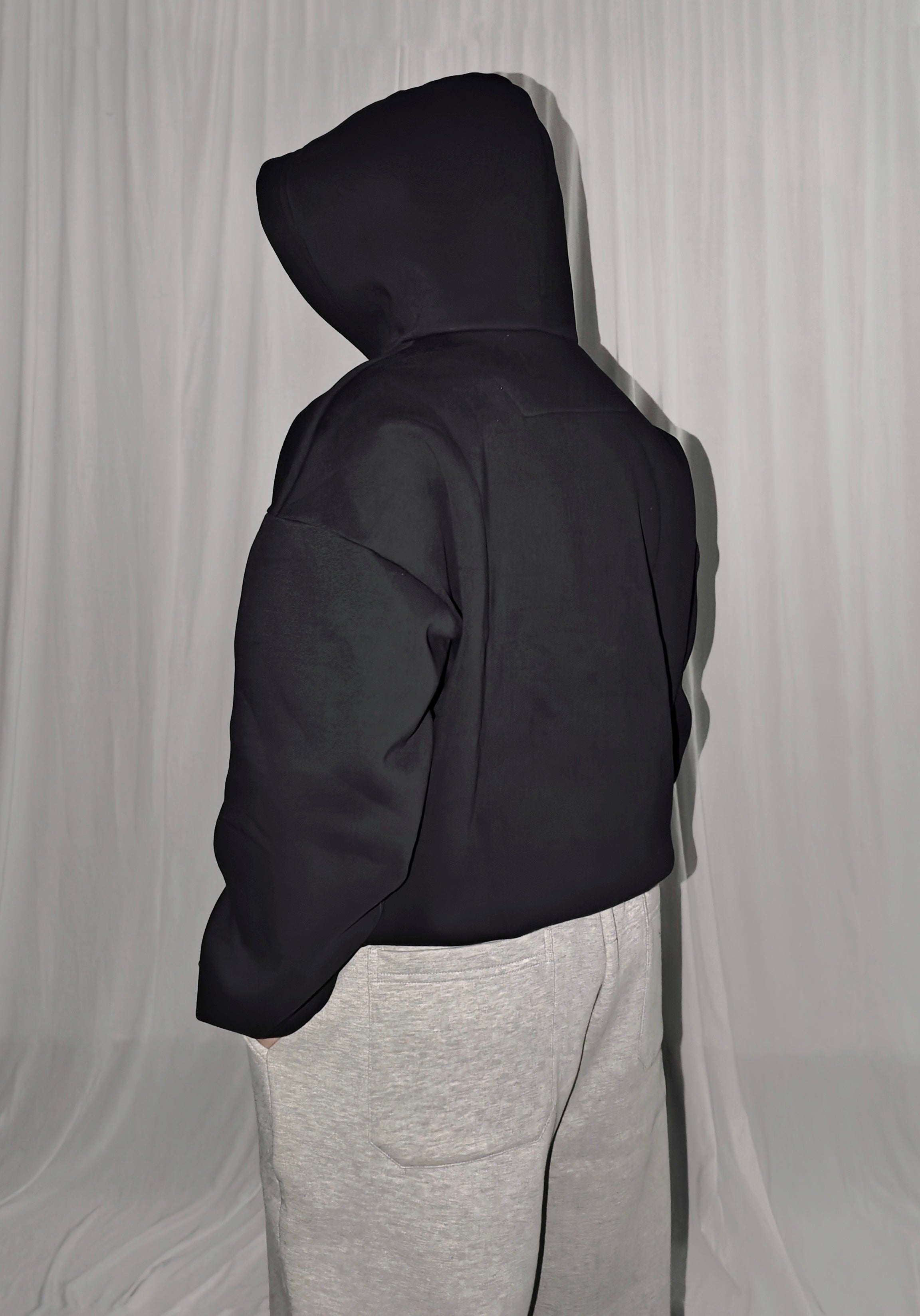 Black Baggy Vertical Pocket Unisex Hoodie