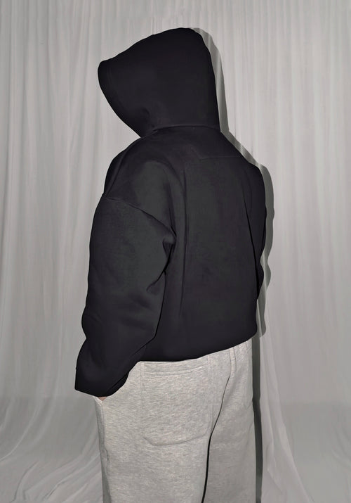 Black Baggy Vertical Pocket Unisex Hoodie