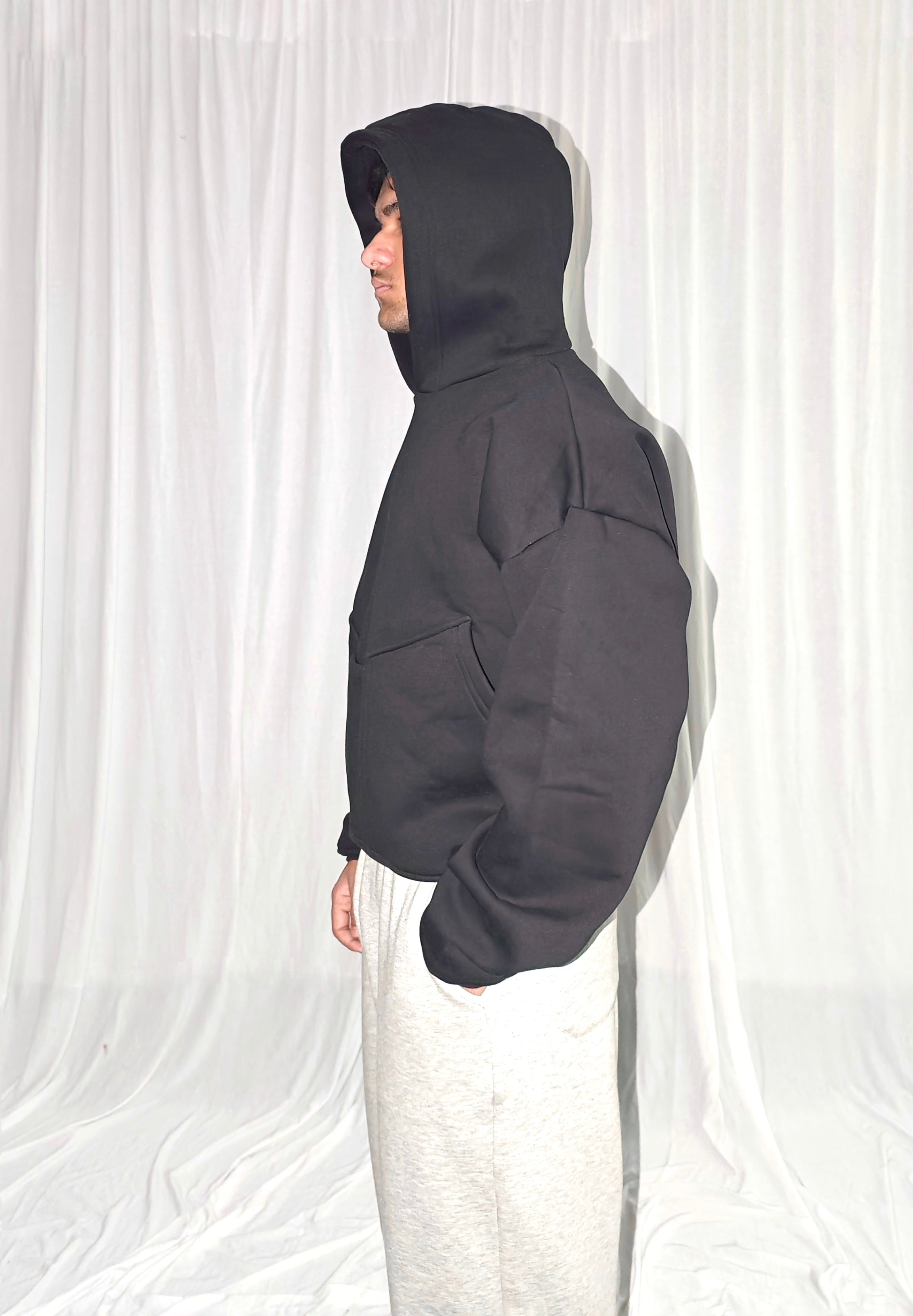 Black Baggy Vertical Pocket Unisex Hoodie