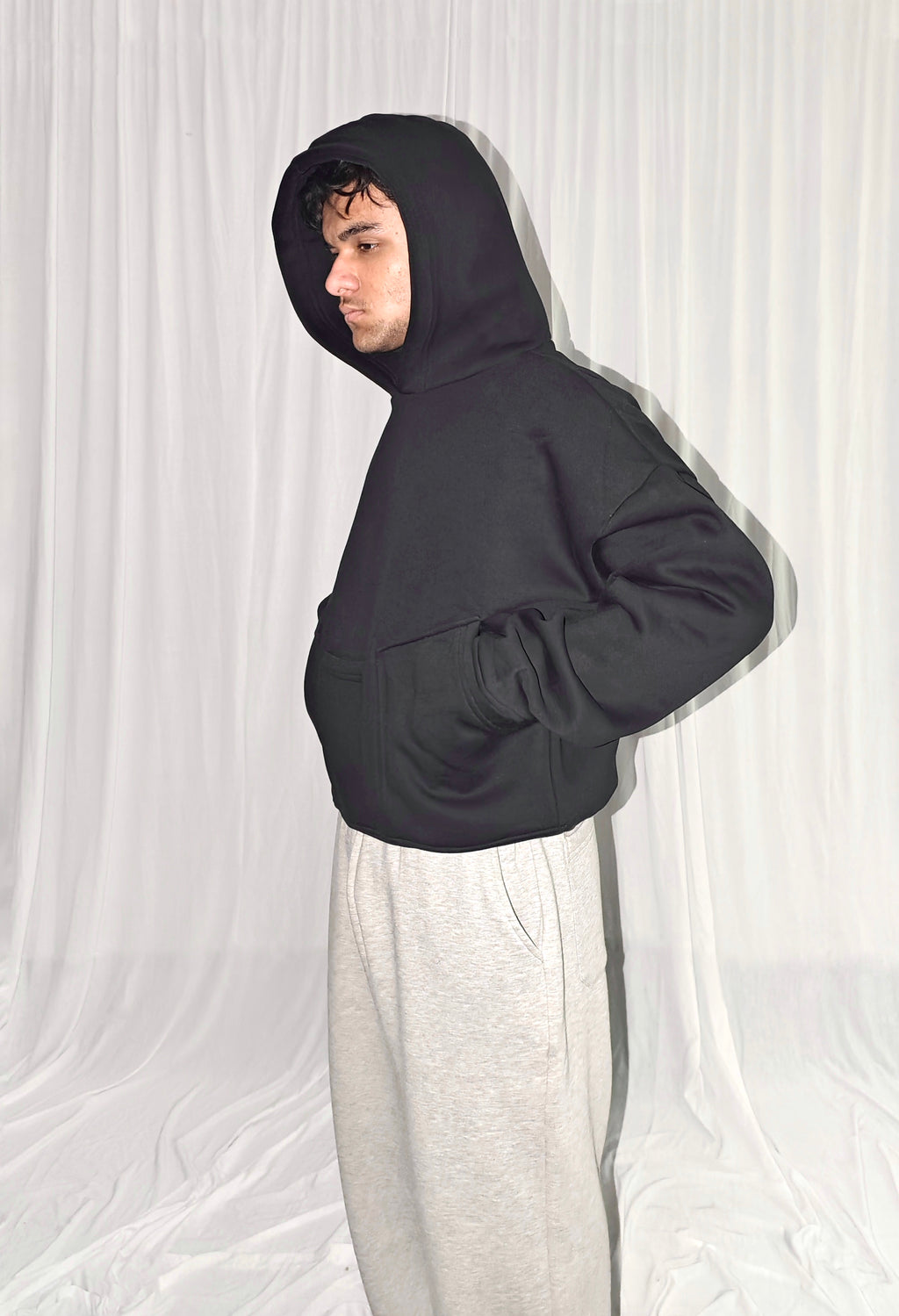 Black Baggy Vertical Pocket Unisex Hoodie