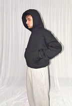 Black Baggy Vertical Pocket Unisex Hoodie