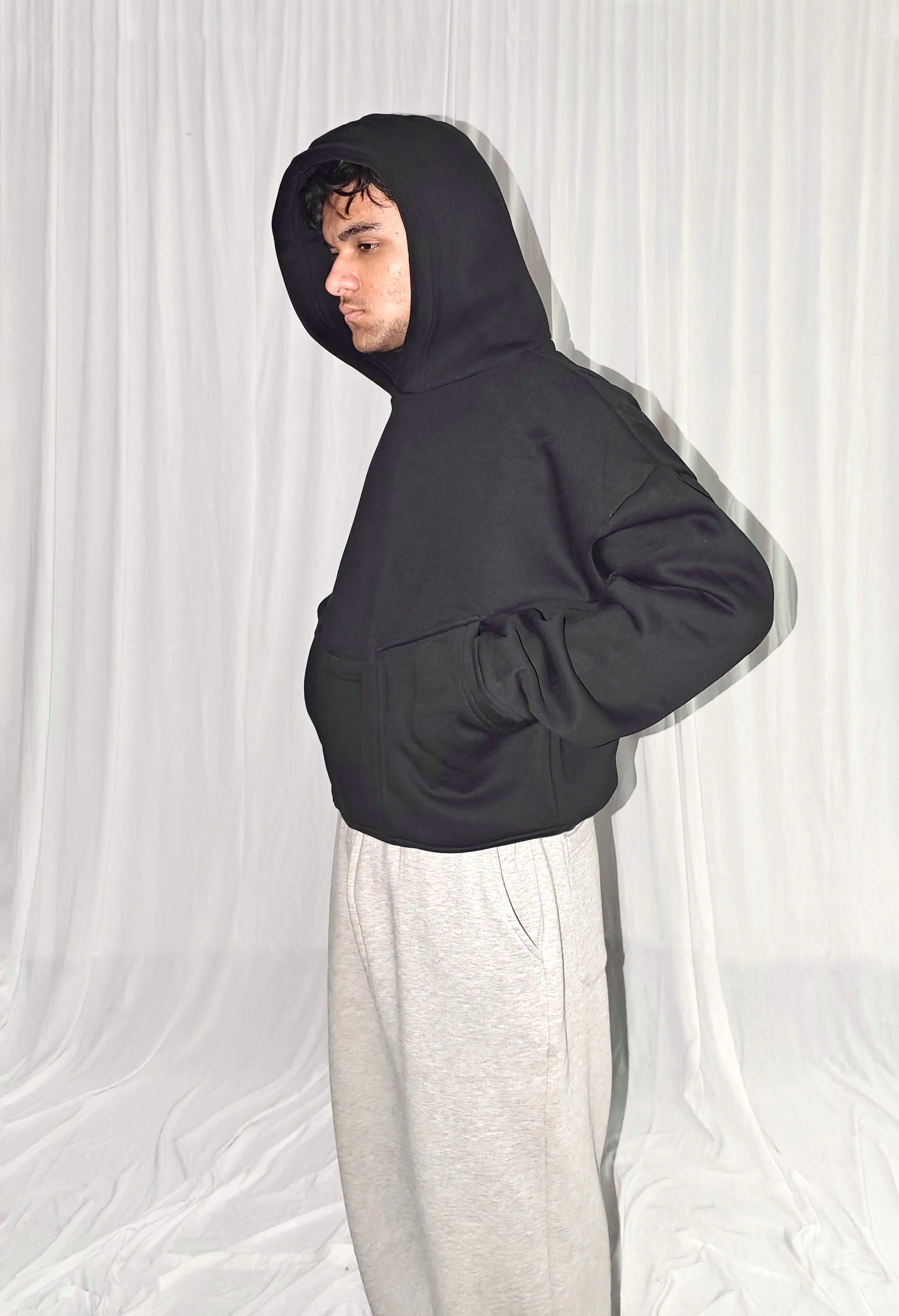 Black Baggy Vertical Pocket Unisex Hoodie