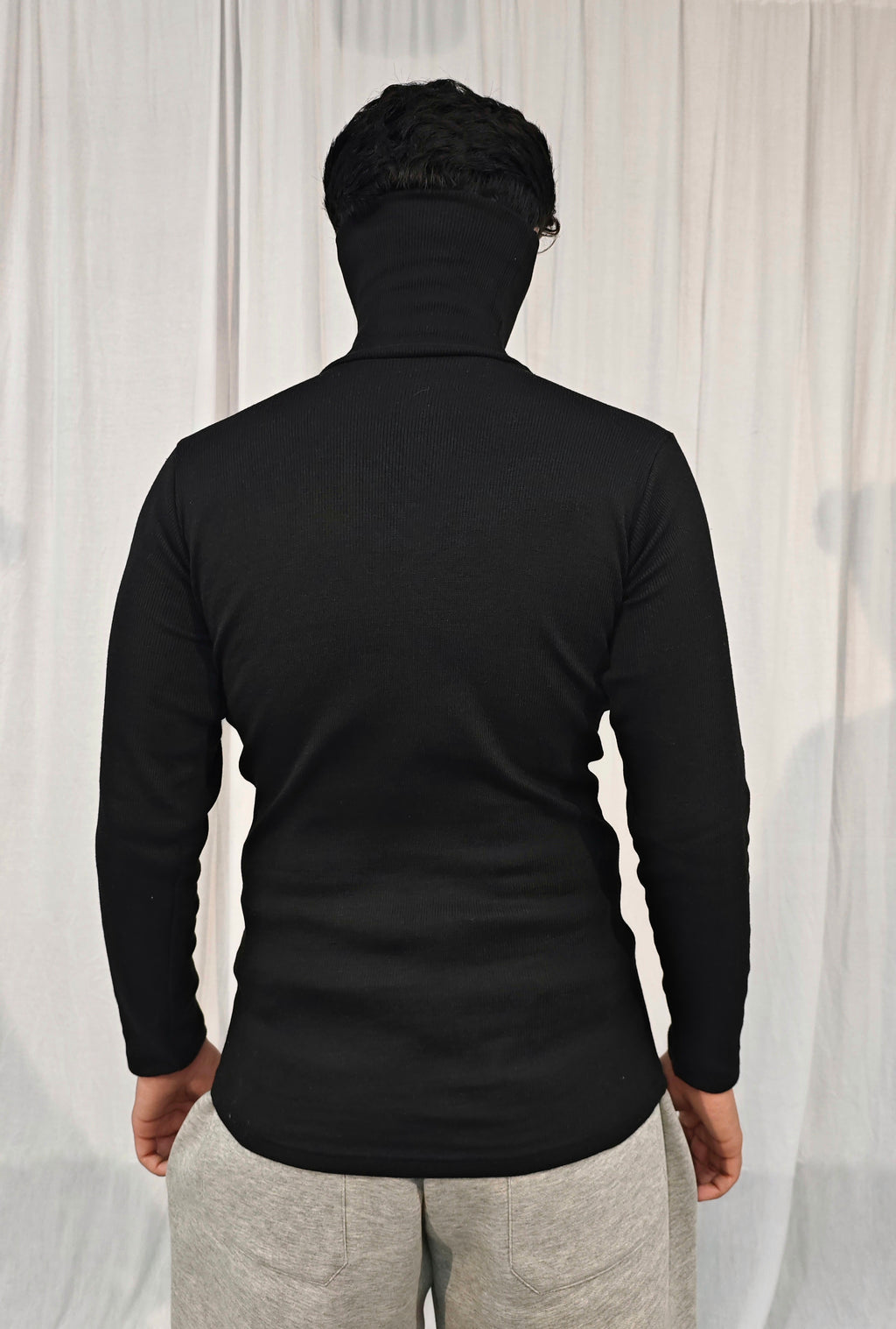 Cotton Rib Black High Neck