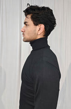 Cotton Rib Black High Neck