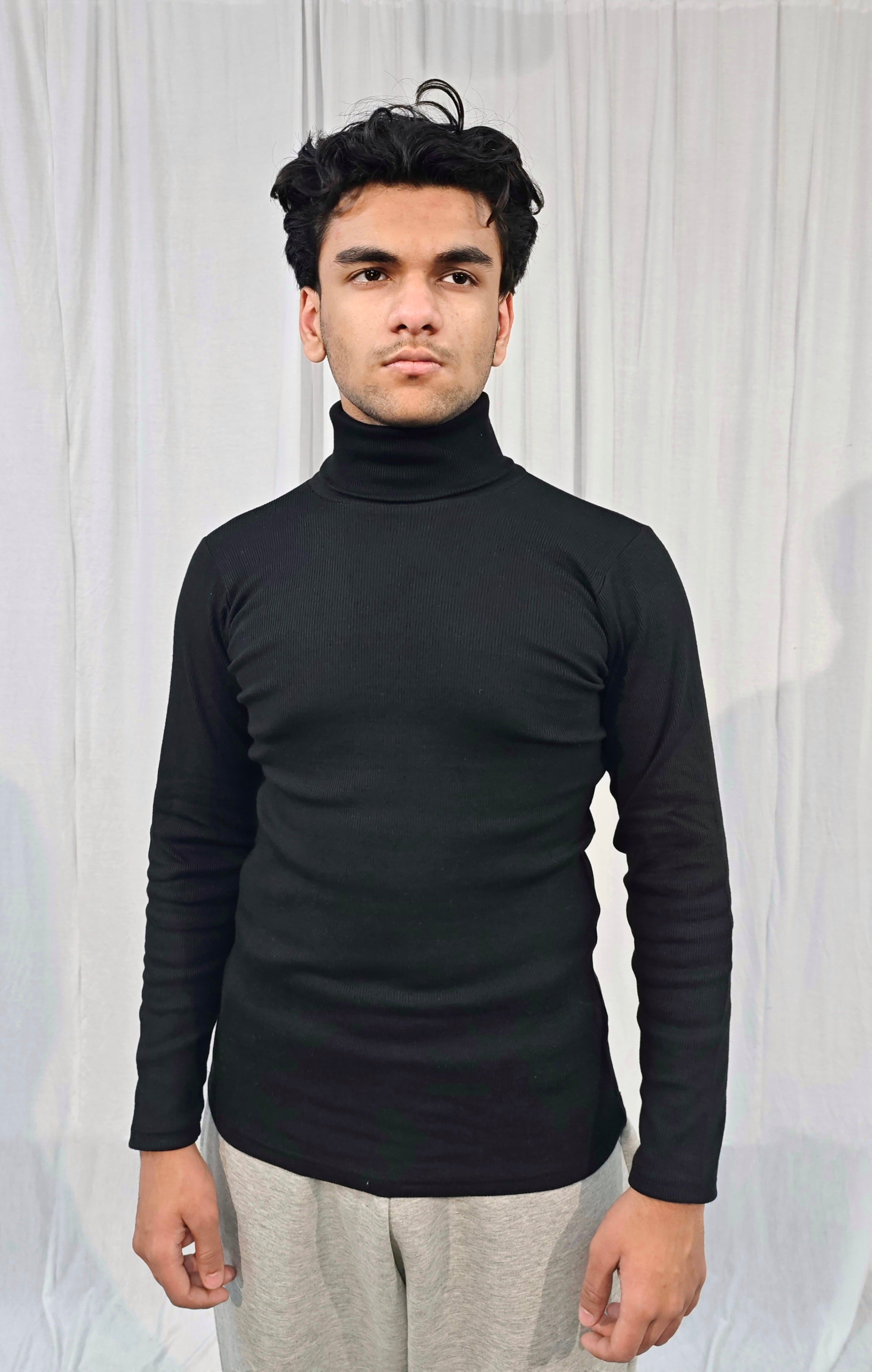 Cotton Rib Black High Neck