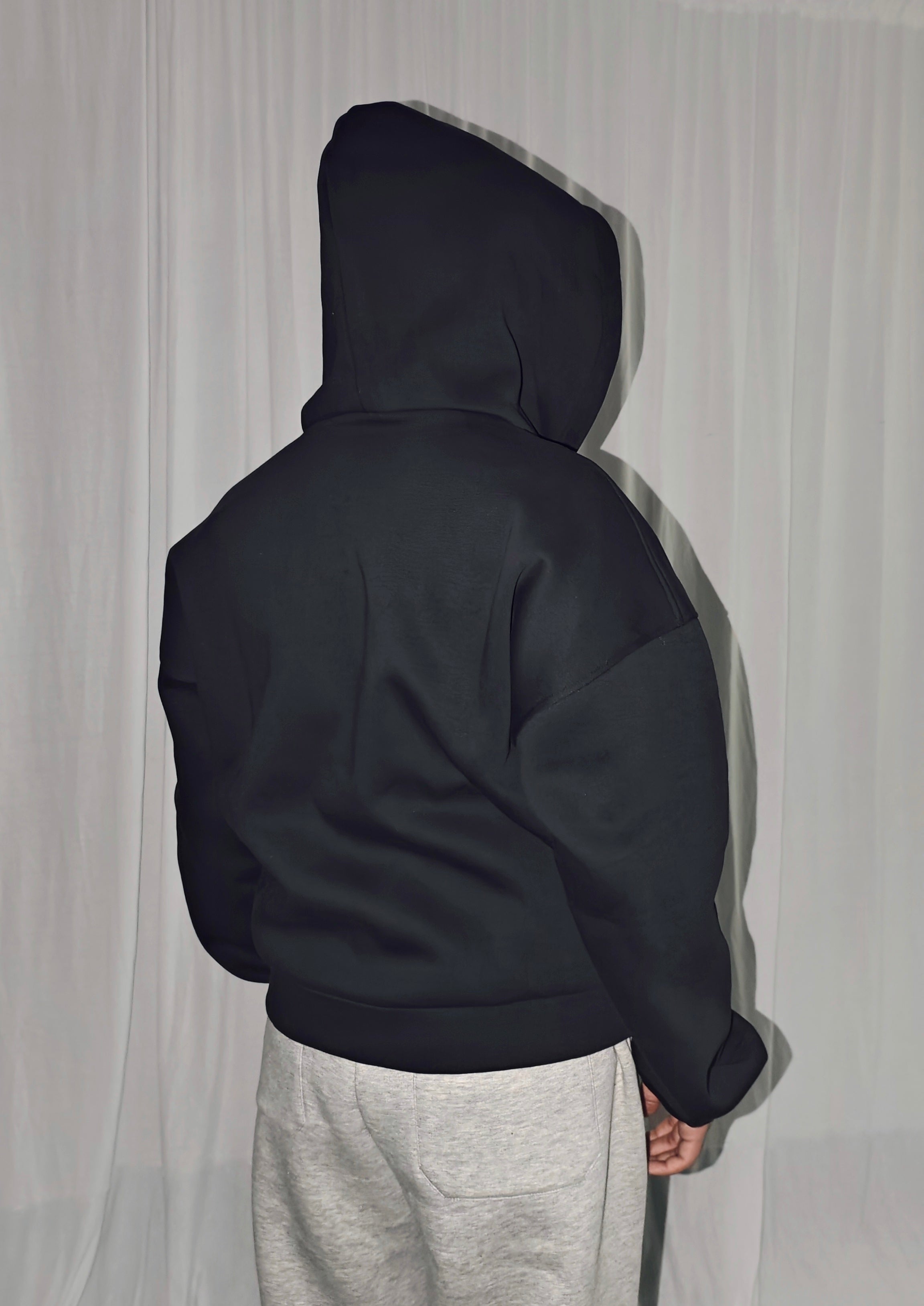 DOUBLE ZIPPER BLACK UNISEX BAGGY HOODIE