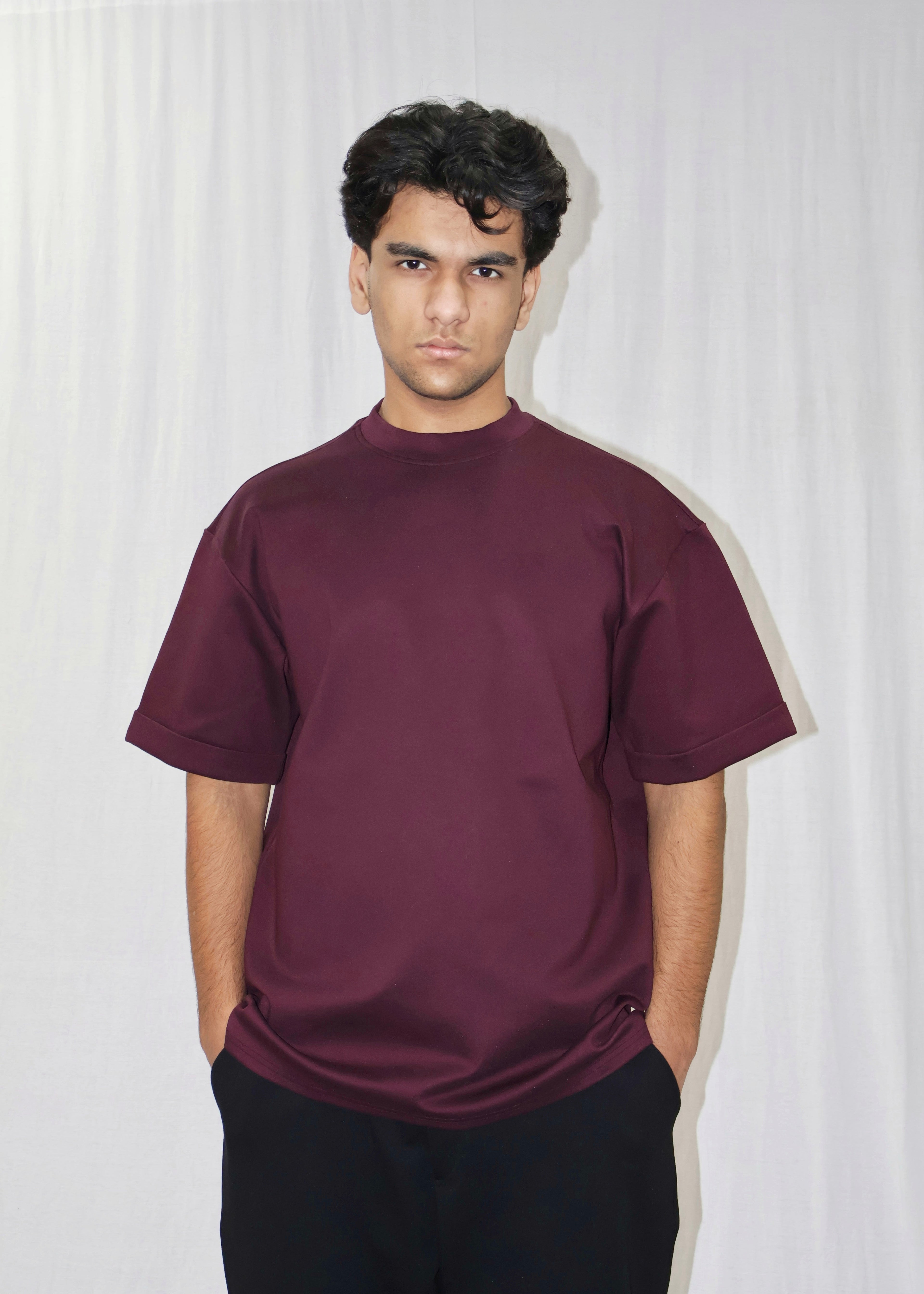 Mid Drop Shoulder Wine T-shirt