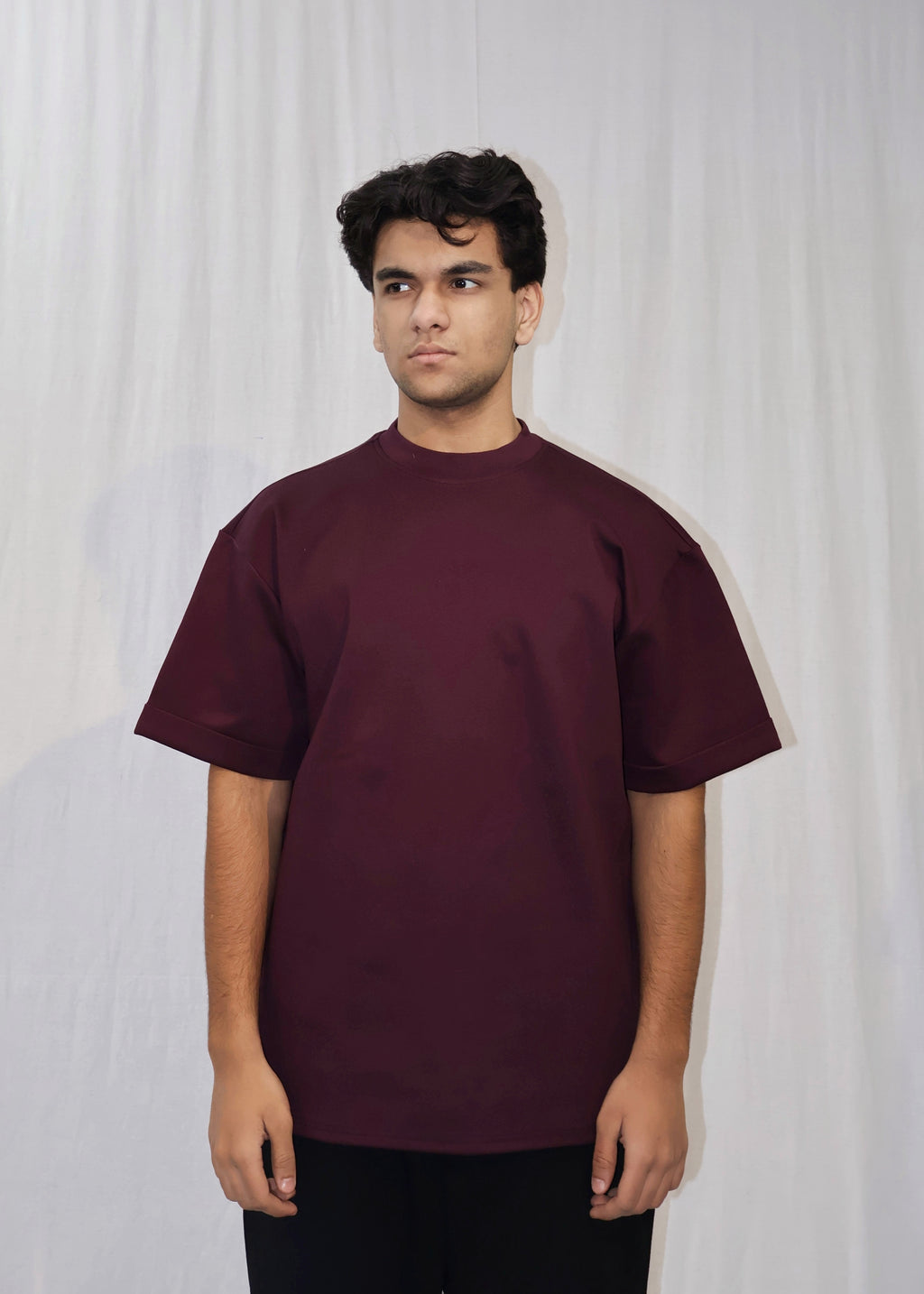 Mid Drop Shoulder Wine T-shirt