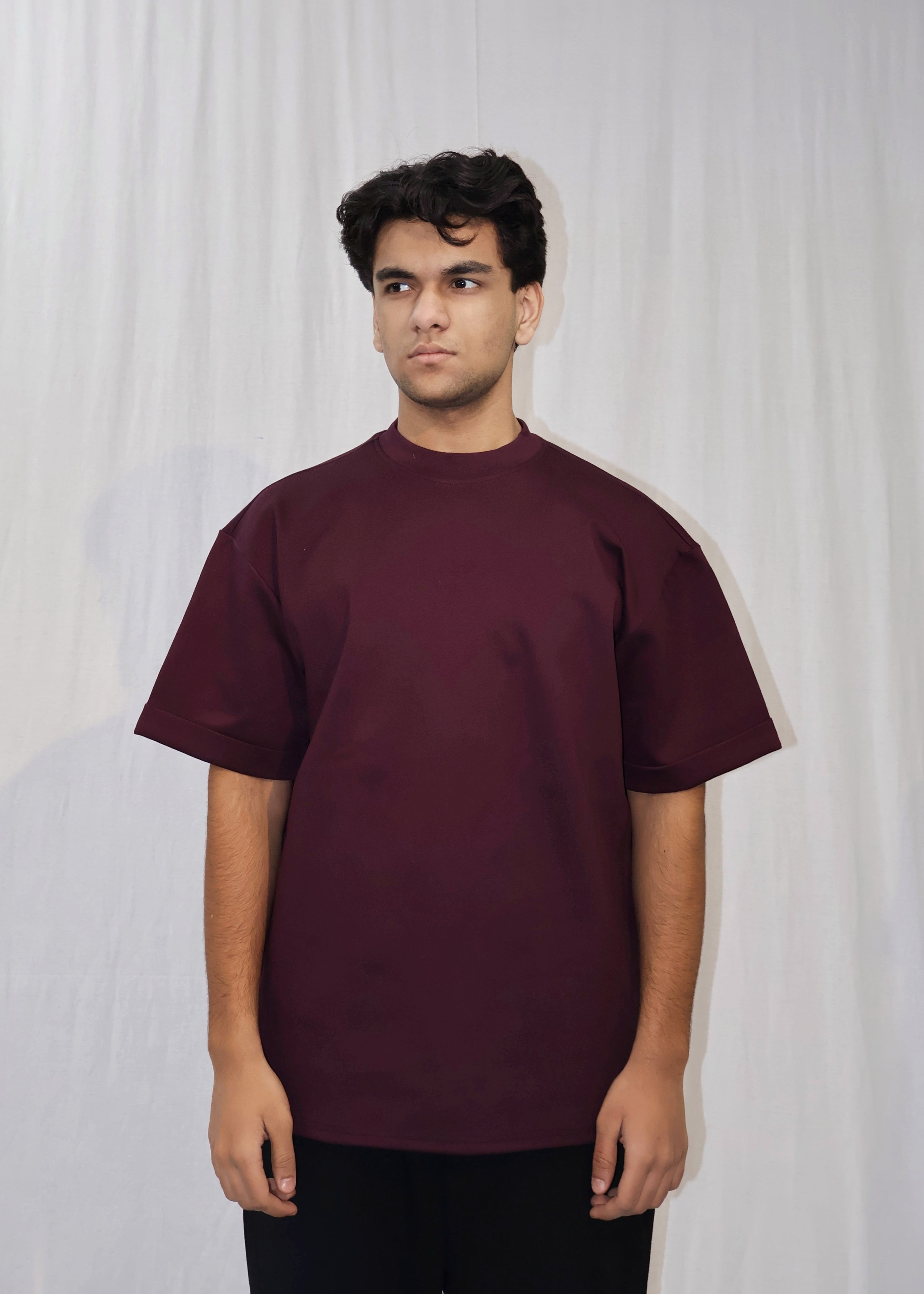 Mid Drop Shoulder Wine T-shirt
