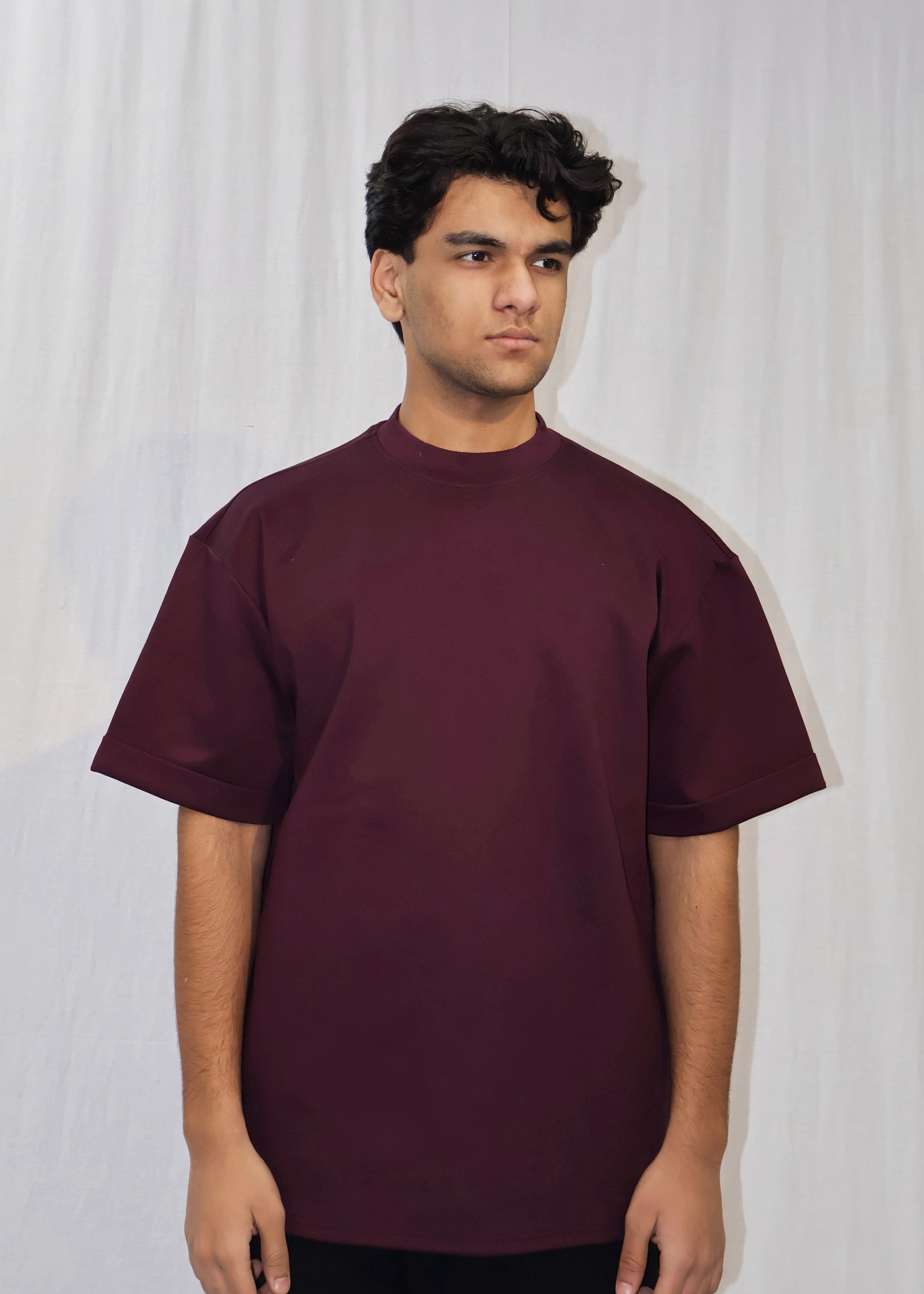 Mid Drop Shoulder Wine T-shirt