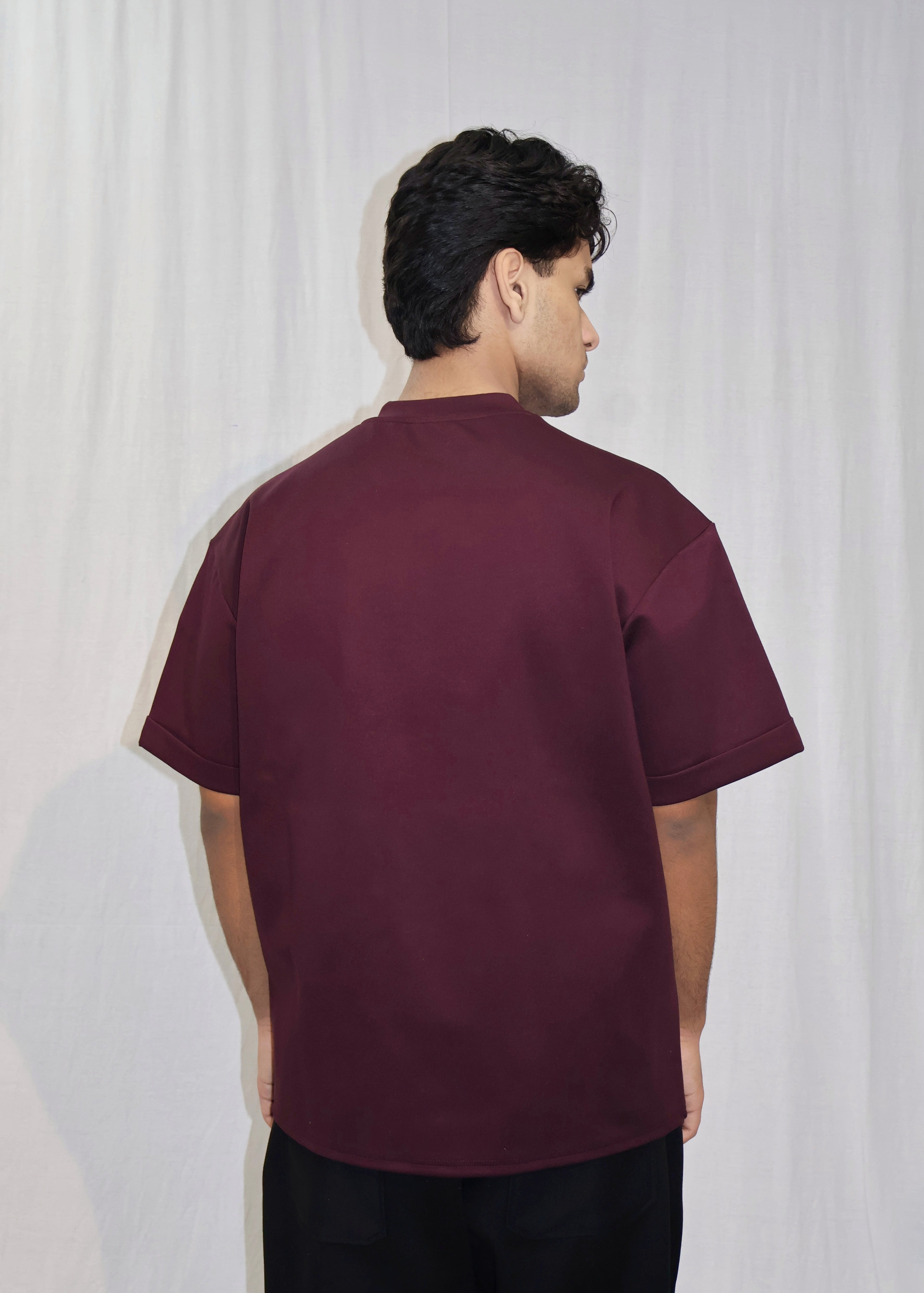 Mid Drop Shoulder Wine T-shirt