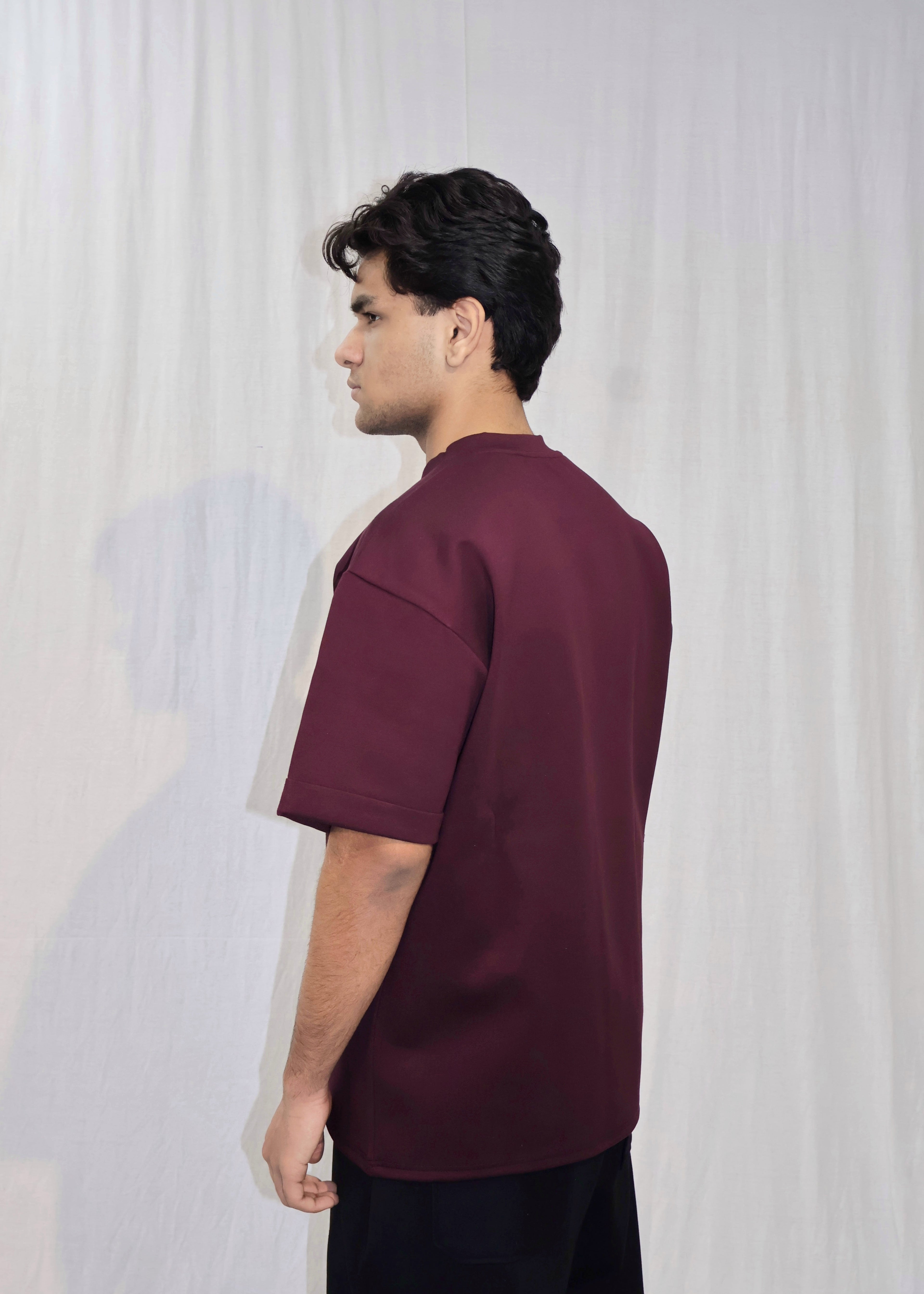 Mid Drop Shoulder Wine T-shirt