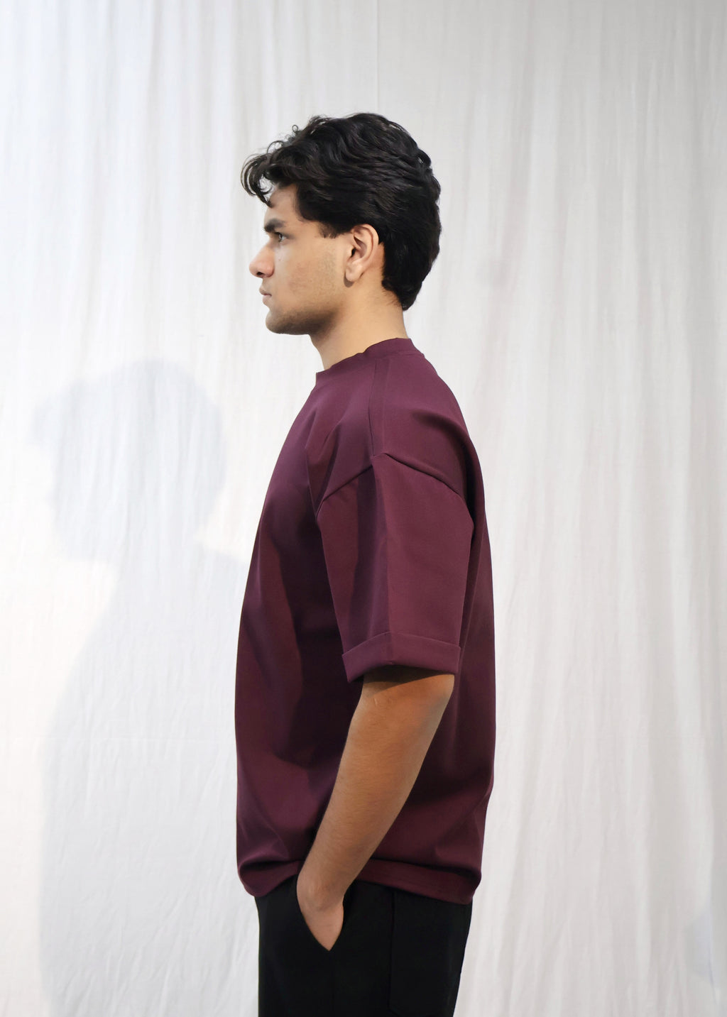 Mid Drop Shoulder Wine T-shirt