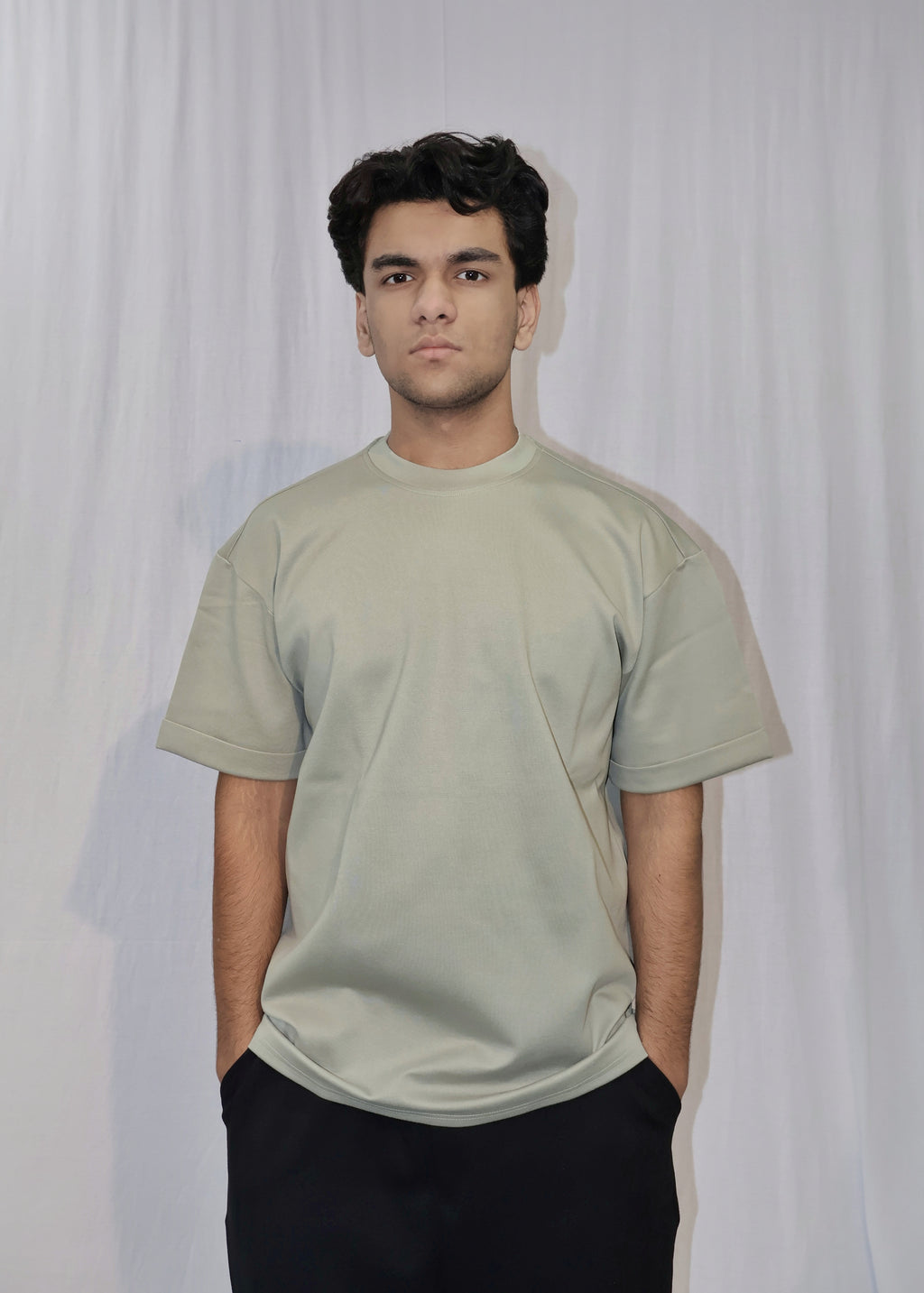 Mid Drop Shoulder Sage Green T-shirt