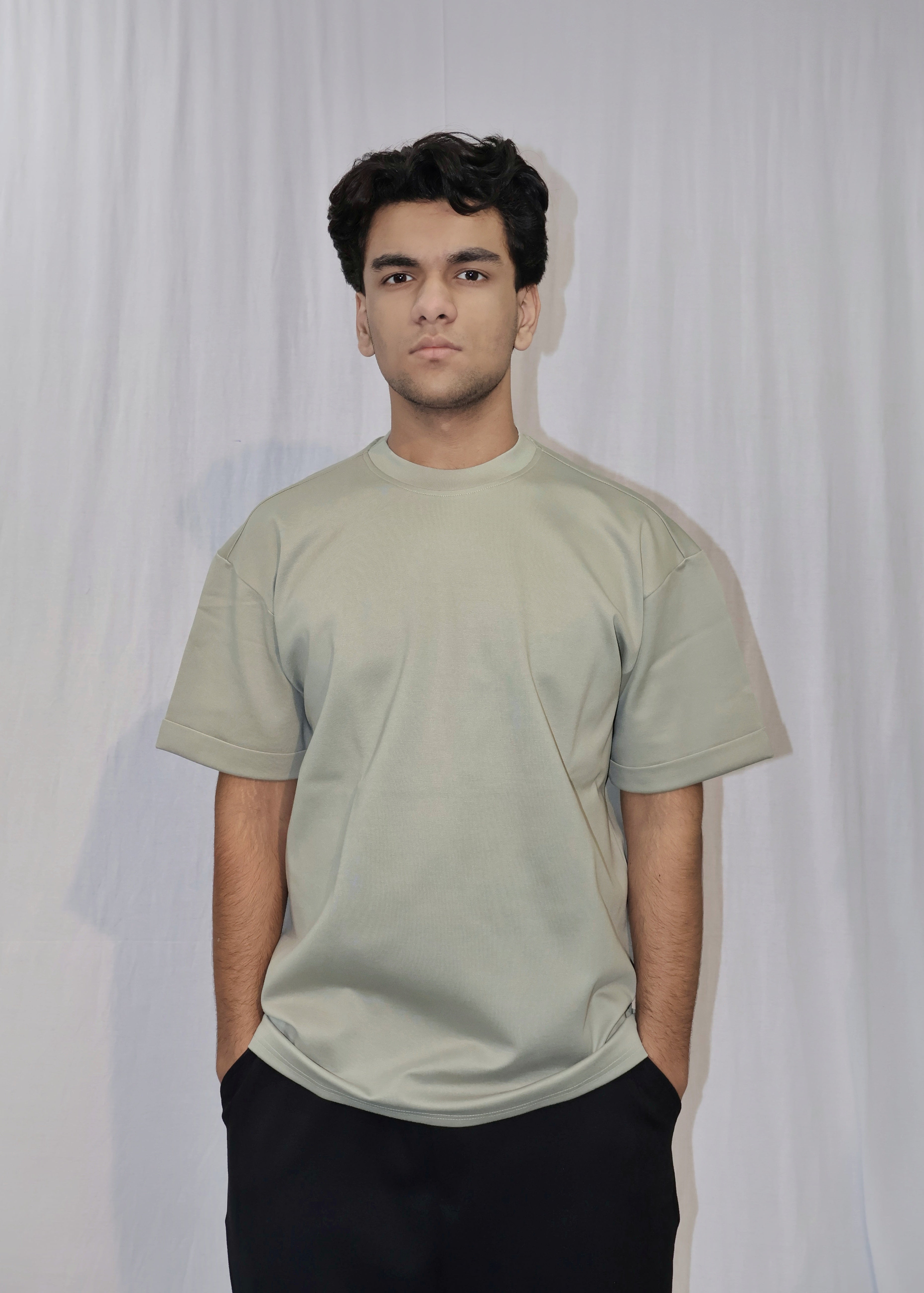 Mid Drop Shoulder Sage Green T-shirt