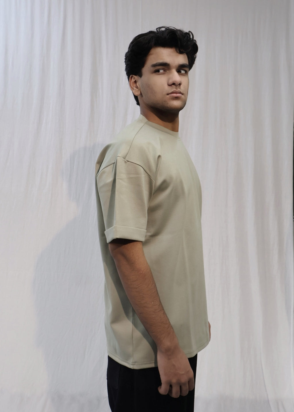 Mid Drop Shoulder Sage Green T-shirt