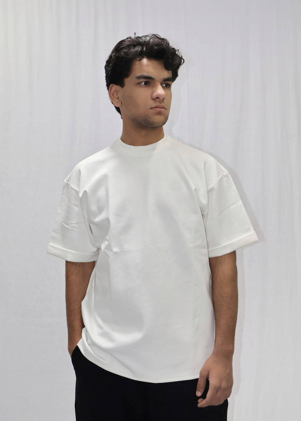 Mid Drop Shoulder White T-shirt