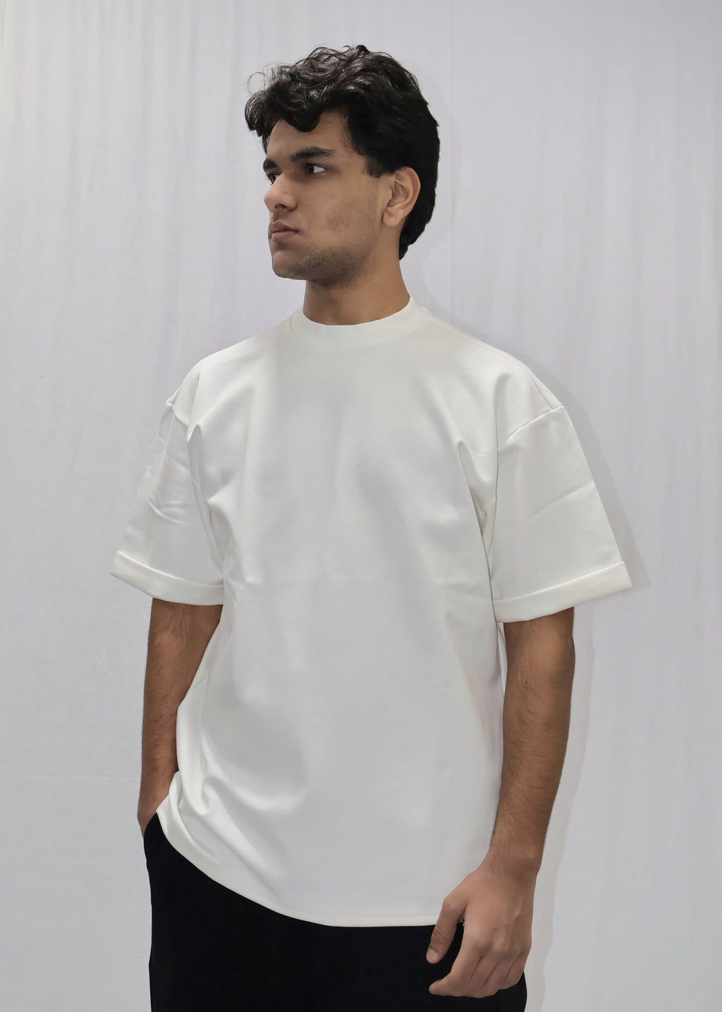 Mid Drop Shoulder White T-shirt