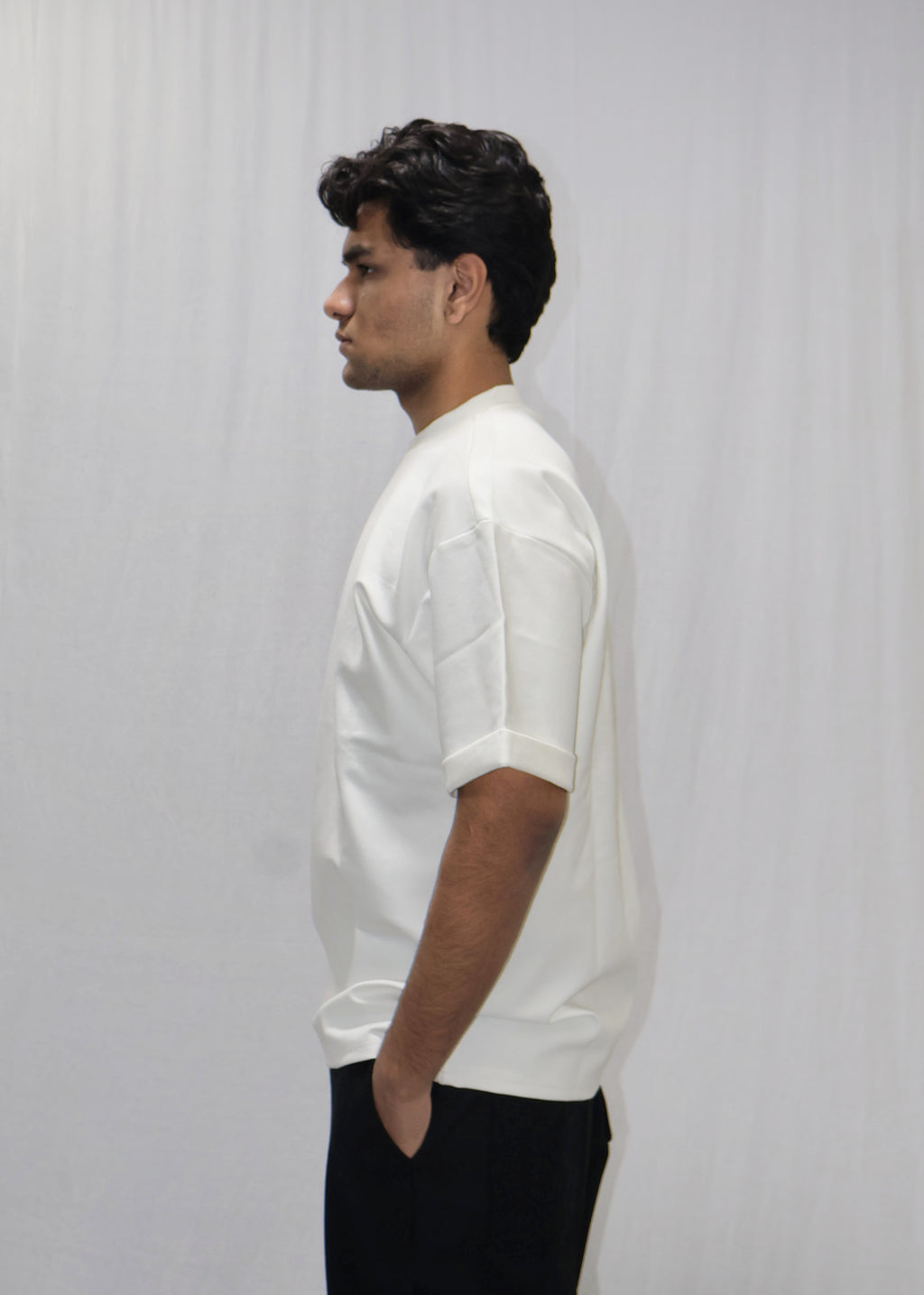 Mid Drop Shoulder White T-shirt